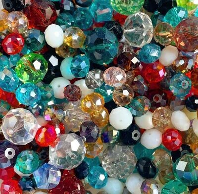 Mixed Faceted Glass Beads, 4-18mm, 50g