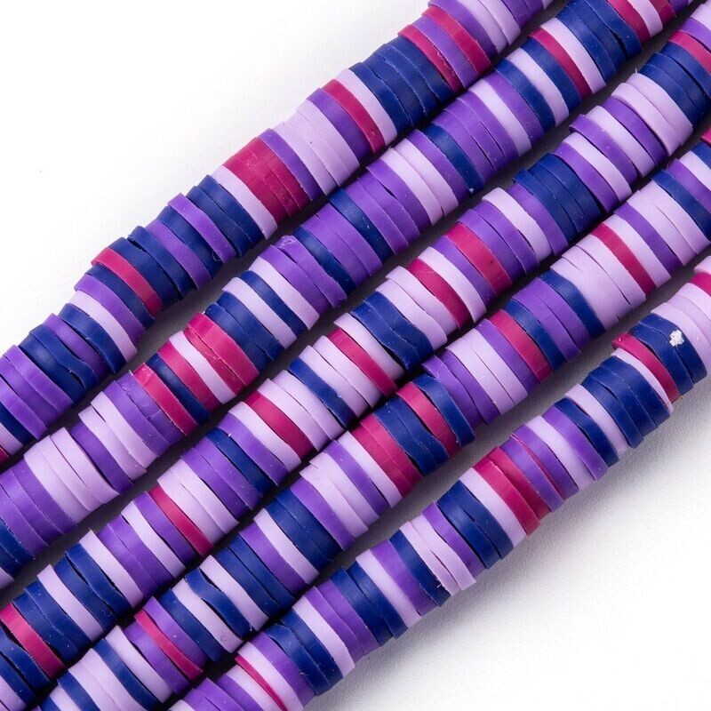Polymer Clay Heishi Bead Strand, Purple Mix, 6mm