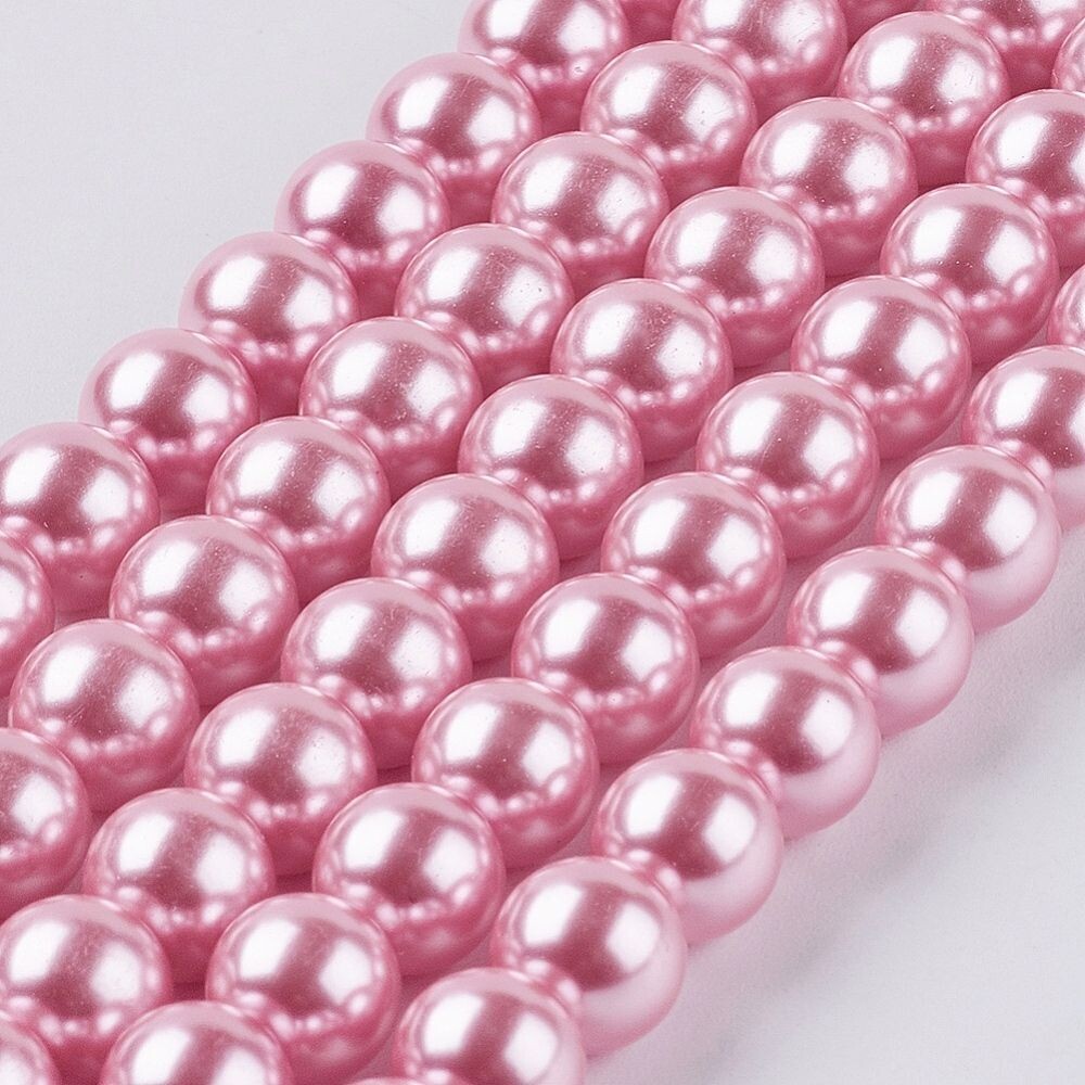 8mm Glass Pearls in Pink, 1 Strand