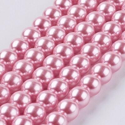 8mm Glass Pearls in Pink, 1 Strand