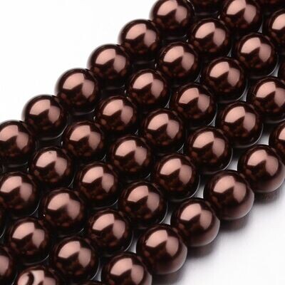 8mm Glass Pearls in Chocolate Brown, 1 Strand