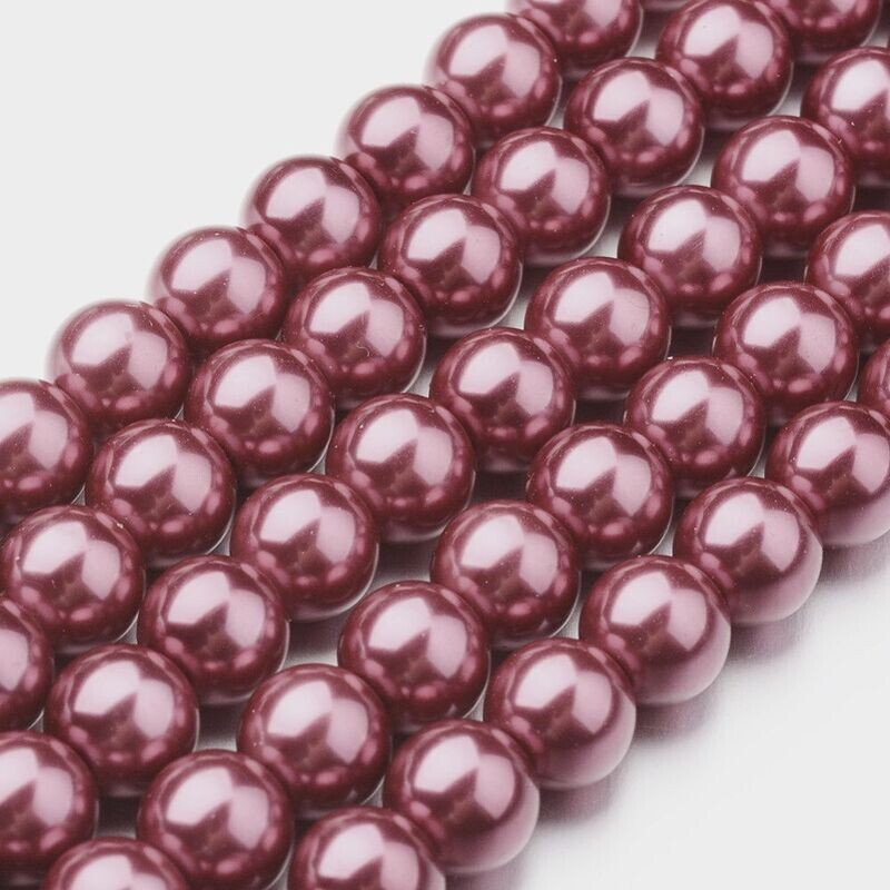 8mm Glass Pearls in Dark Rose Pink, 1 Strand