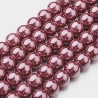 8mm Glass Pearls in Dark Dusty Pink, 1 Strand