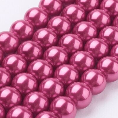 8mm Glass Pearls in Fuchsia Pink, 1 Strand