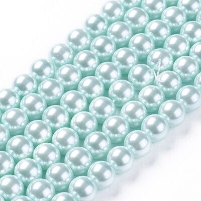 8mm Glass Pearls in Light Mint Green, 1 Strand
