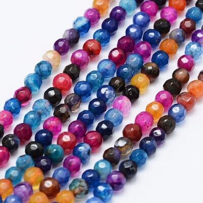 Natural Agate Beads, Dyed, Mixed Colours, 4mm, 1 Strand