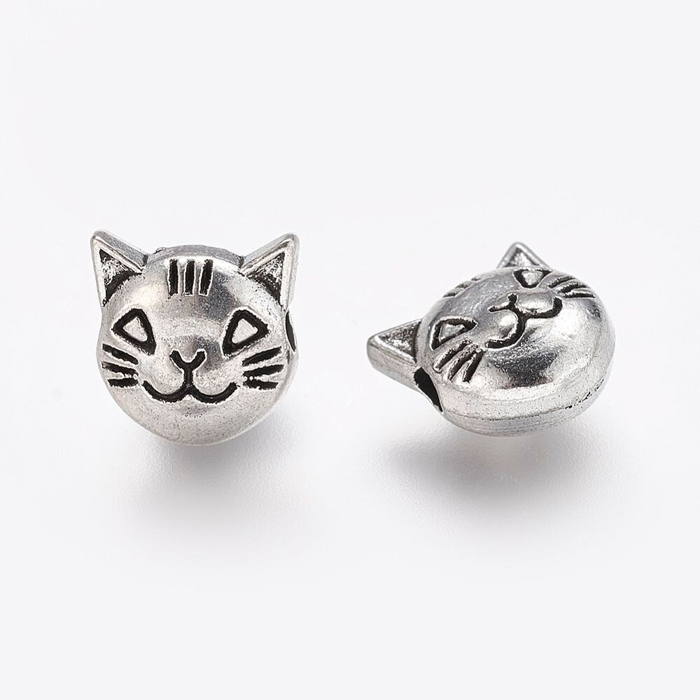 20 x 8mm Antique Silver Cat Beads