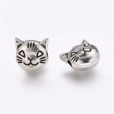 20 x 8mm Antique Silver Cat Beads