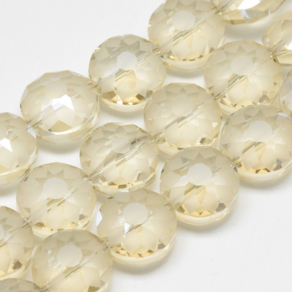 10 x Electroplated Glass Coins, Pale Yellow, 14mm