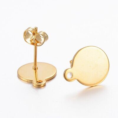 10 x Real Gold Plated Stainless Steel Ear Posts with Loop and Backs, 13x10mm