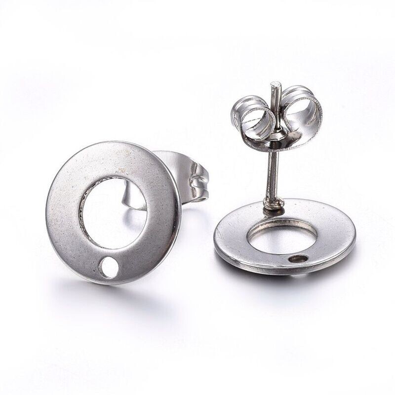 10 x Stainless Steel Earring Posts with Hole and Backs, 13x10mm
