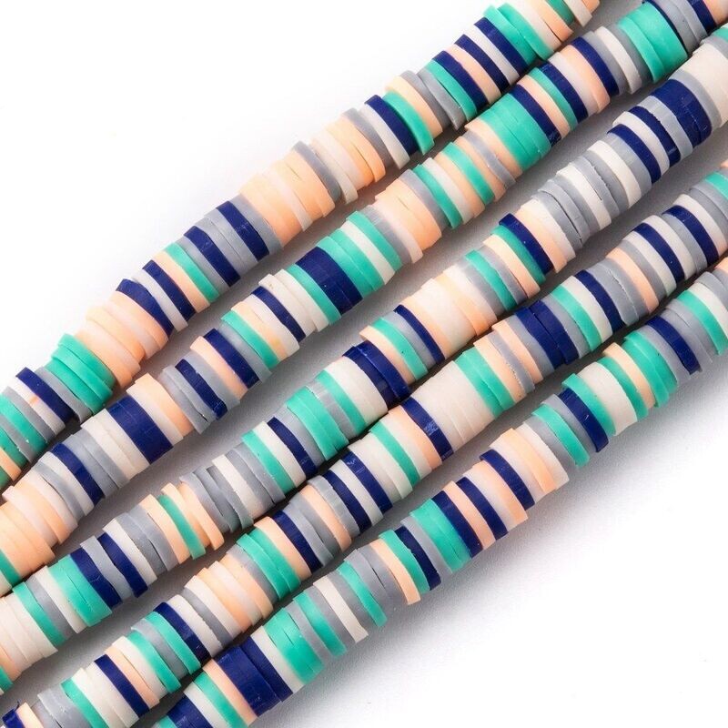 Polymer Clay Heishi Bead Strand, Turquoise/Orange Mix, 6mm