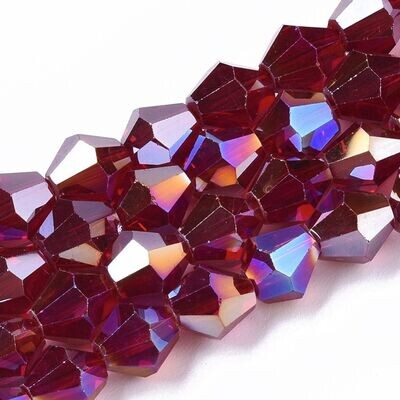 8mm Electroplated AB Plated Bicone Crystals in Red