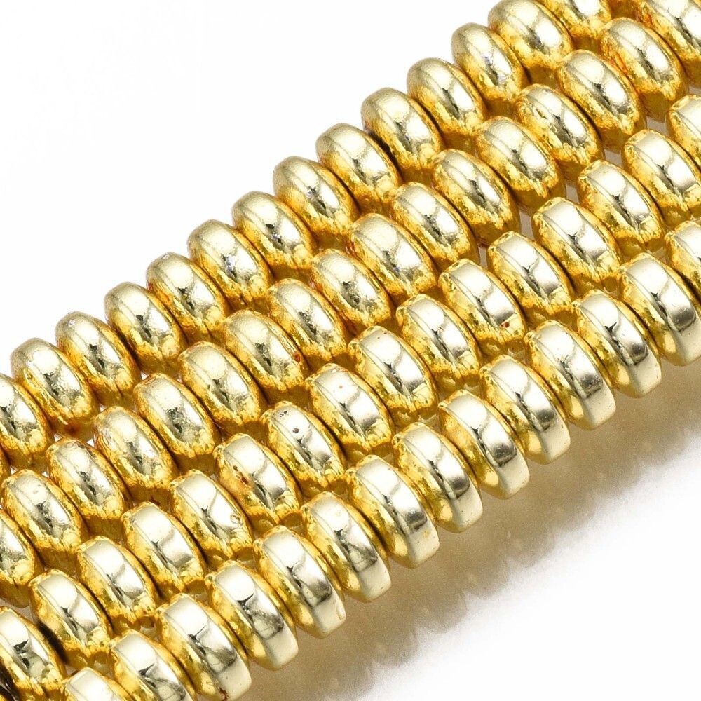 Gold Electroplated Synthetic Hematite, 4x2mm, 1 Strand