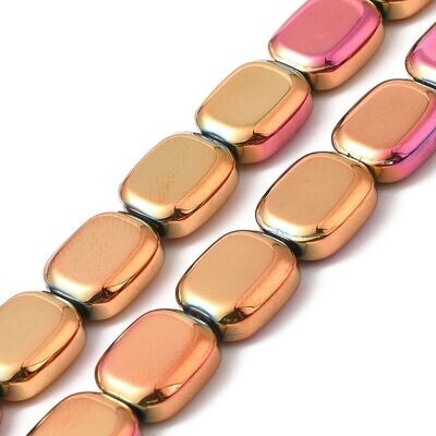 12x10mm Electroplated Glass Rectangle Beads in Rose Gold, 1 Strand
