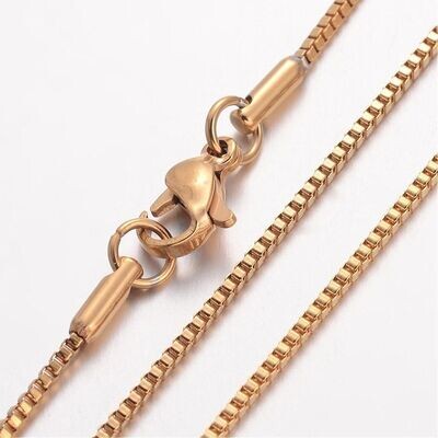 Stainless Steel Gold Finished Box Chain, 17.5