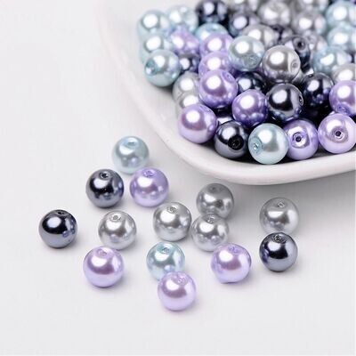 100 x 8mm Glass Pearls, Mixed Purples & Greys