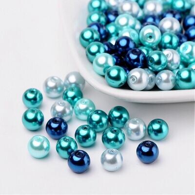 100 x 8mm Glass Pearls, Mixed Blues