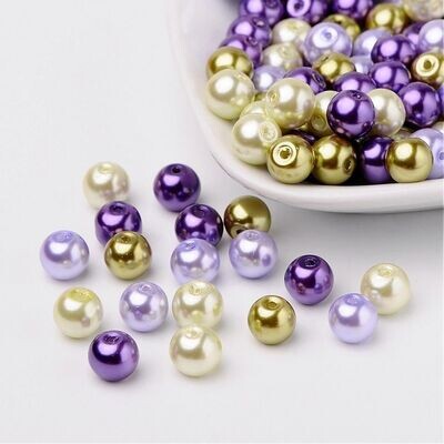 100 x 8mm Glass Pearls, Purples & Greens