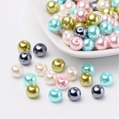 100 x 8mm Glass Pearls, Mixed Pastells