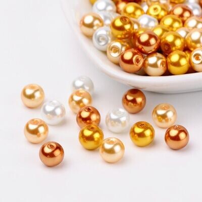 100 x 8mm Glass Pearls, Orange and Yellow