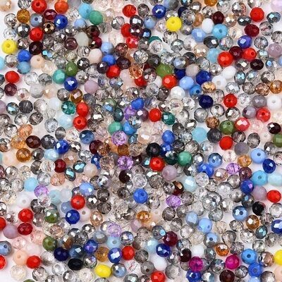 Mixed Faceted Glass Beads, 4x3mm, 50g