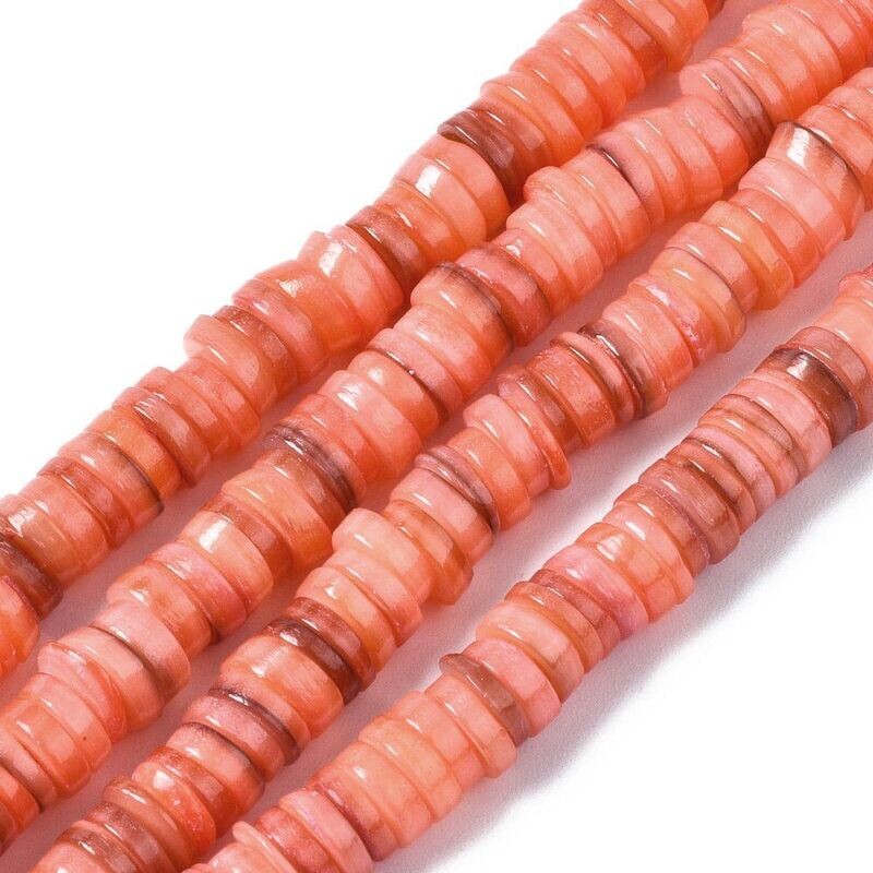 6mm Shell Heishi Beads in Salmon Pink, 1 Strand