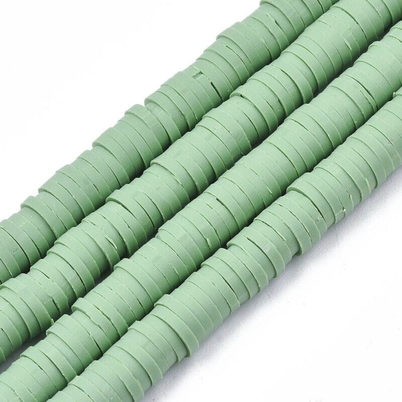 Polymer Clay Heishi Bead Strand, Sage Green, 6mm