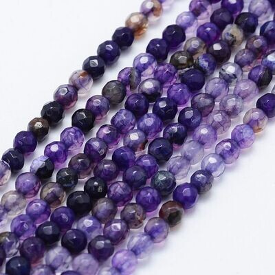 Natural Agate Beads, Dyed, Purple, 4mm, 1 Strand