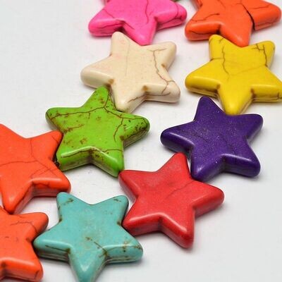 Howlite Star Beads in Mixed Colours, 12x12x5mm, 1 Strand