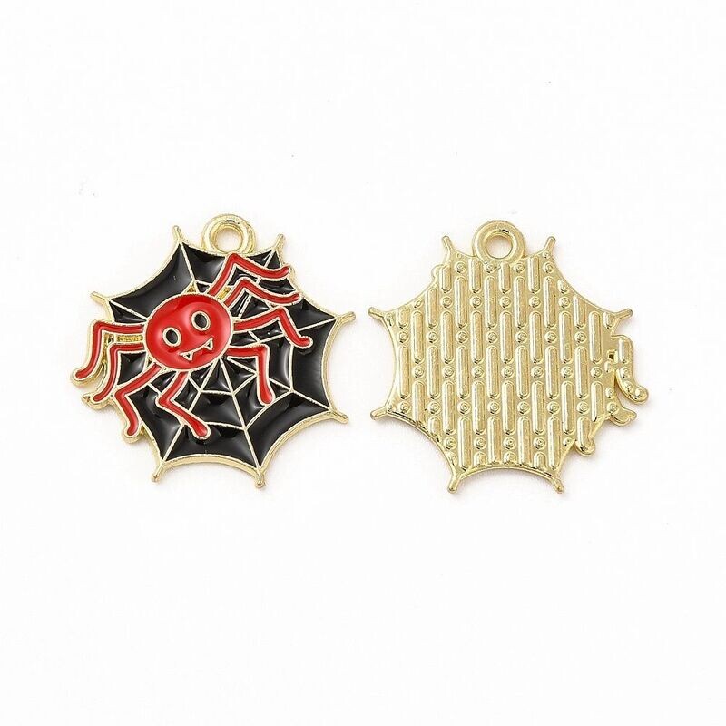 Halloween Light Gold and Enamel Spiderweb Charm, 20x20mm