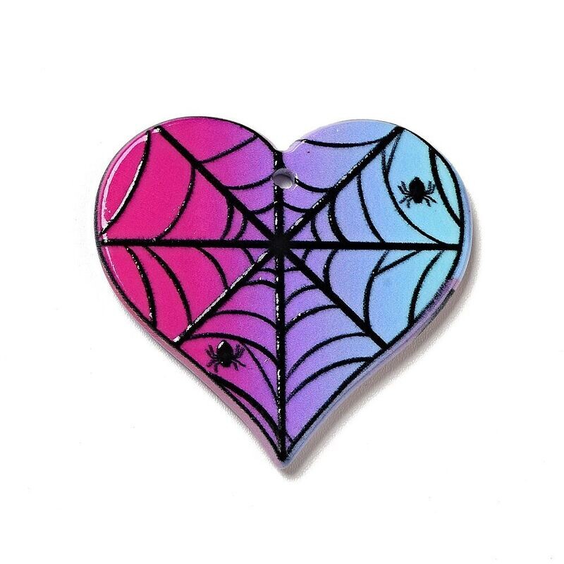 Halloween Acrylic Heart with Spiderweb Pendant, 32x32mm