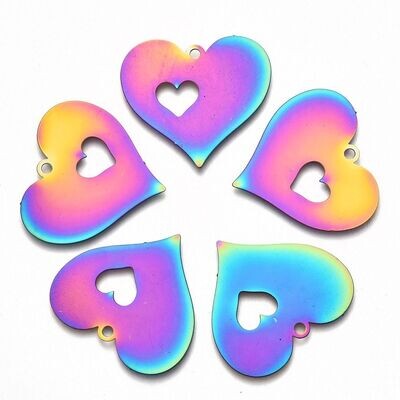 Rainbow Plated Stainless Steel Heart Pendant, 27x29mm