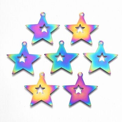 Rainbow Plated Stainless Steel Star Charm/Pendant, 26x26mm