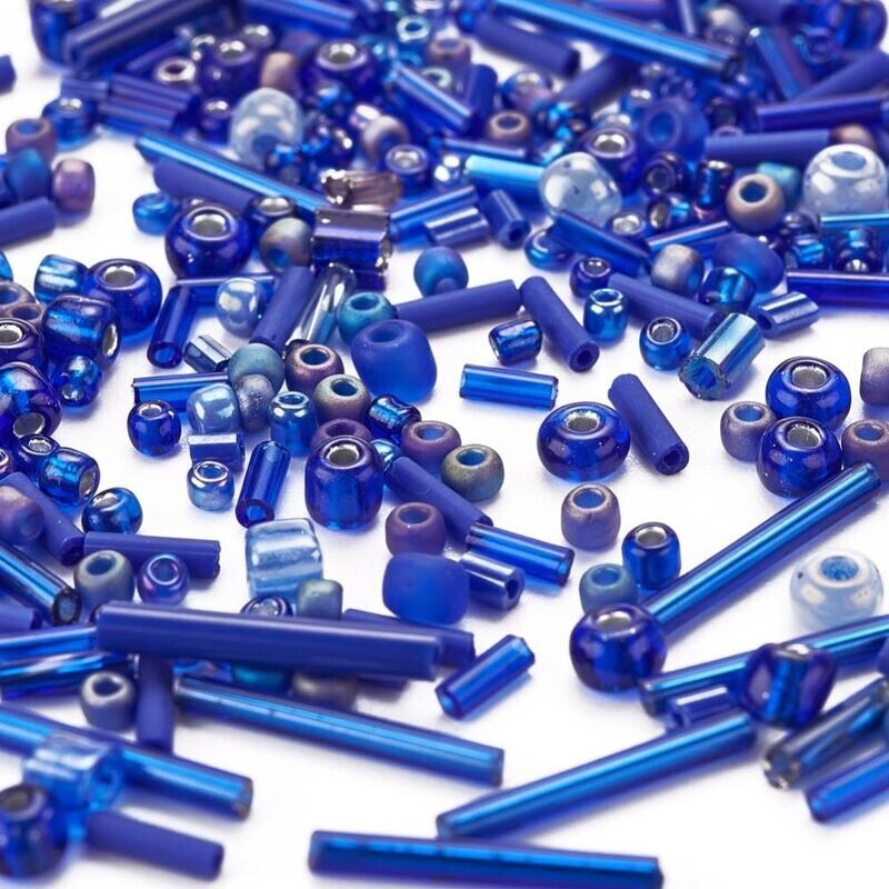 50g Seed & Bugle Bead Mix, Dark Blue