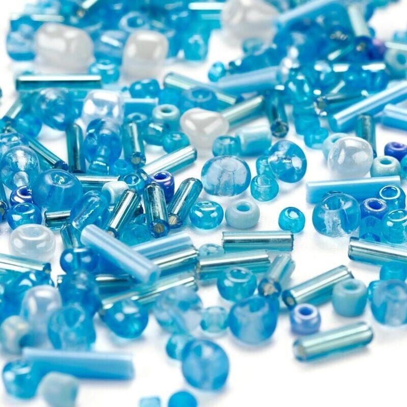 50g Seed & Bugle Bead Mix, Light Blue