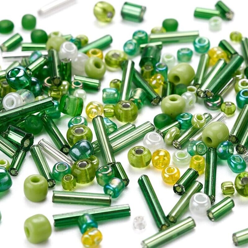 50g Seed & Bugle Bead Mix, Green