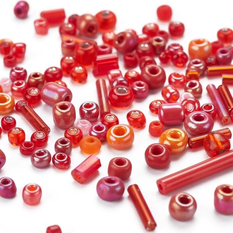 50g Seed & Bugle Bead Mix, Red