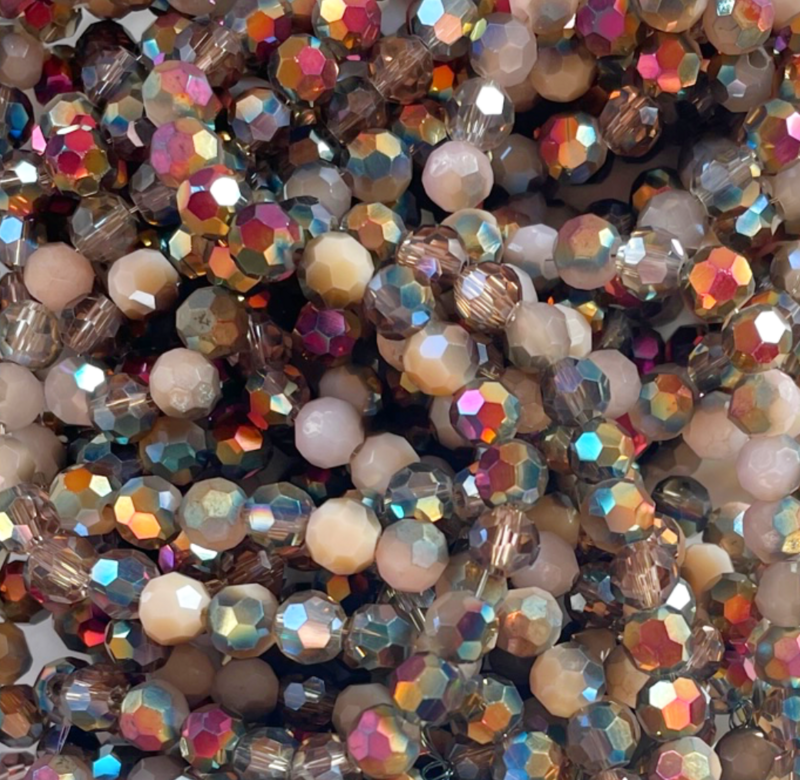 6mm Faceted Electroplated Glass Beads, Coffee & Cream, 1 Strand