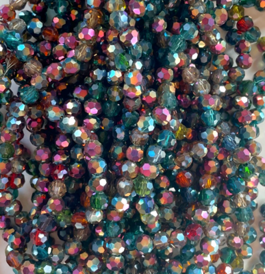 6mm Faceted Electroplated Glass Beads, Multicoloured, 1 Strand