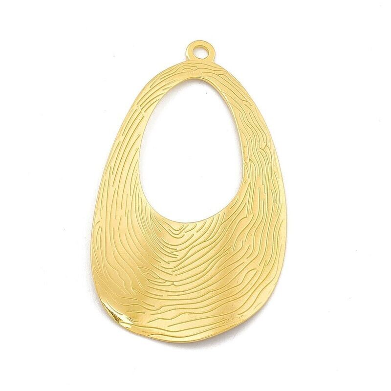 Stainless Steel Teardrop Pendant in Gold, 61x34x1mm
