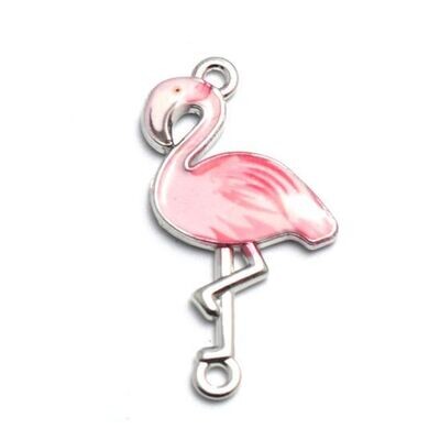 Enamel & Silver Flamingo Pendant, 31x16mm