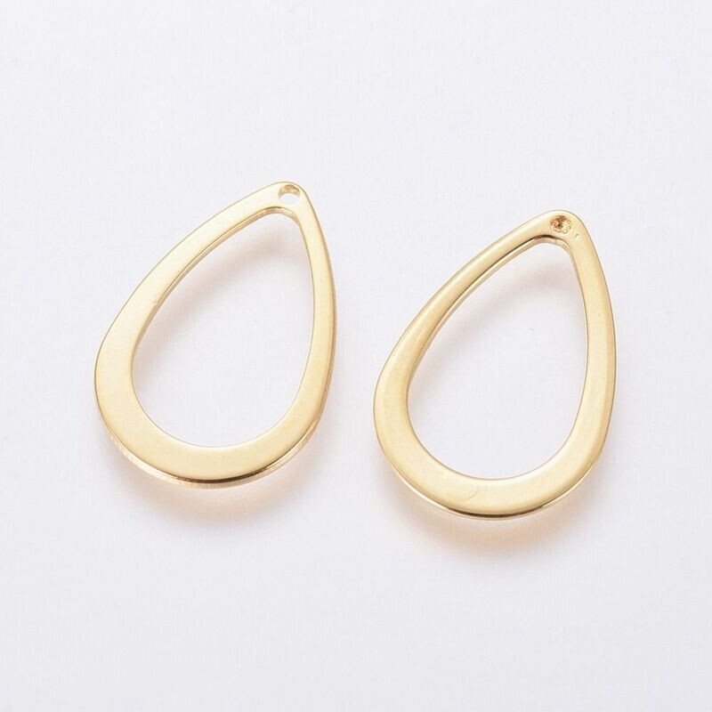 10 x Stainless Steel Teardrop Pendant in Gold, 17x11x1mm