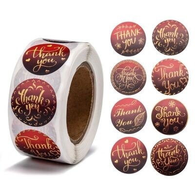 'Thank You' Stickers in Dark Red, 25mm, 500 per Roll