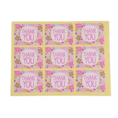 Pretty Pink 'Thank You' Stickers, 14x10mm