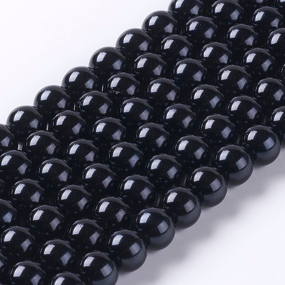 8mm Glass Pearls in Black, 1 Strand