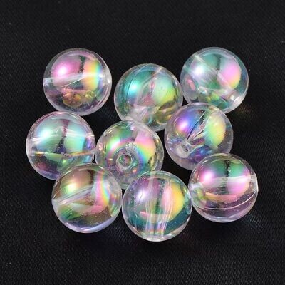 50 x AB Plated Clear Acrylic Beads, 8mm