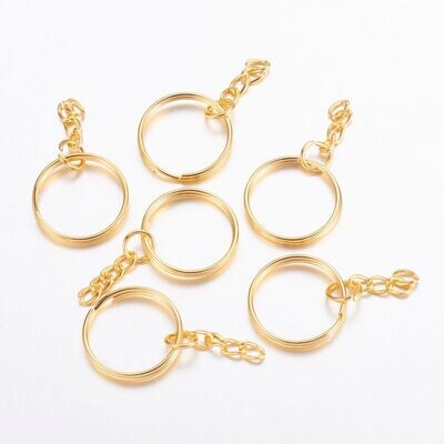 10 x Gold Plated Keyring Chains, 25mm
