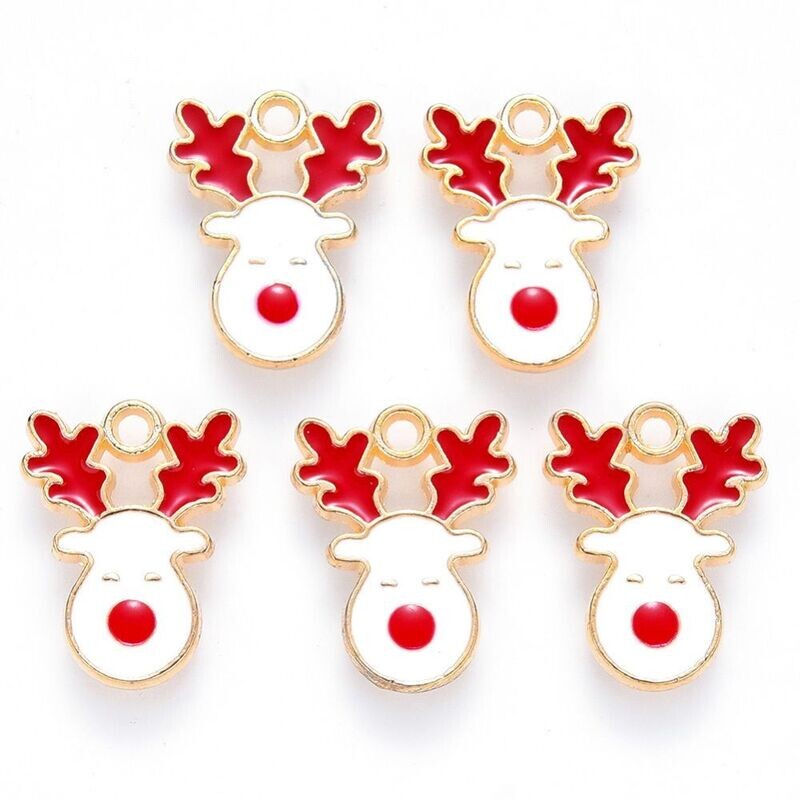 Enamel & Gold Christmas Rudolph Charm, 17x13mm