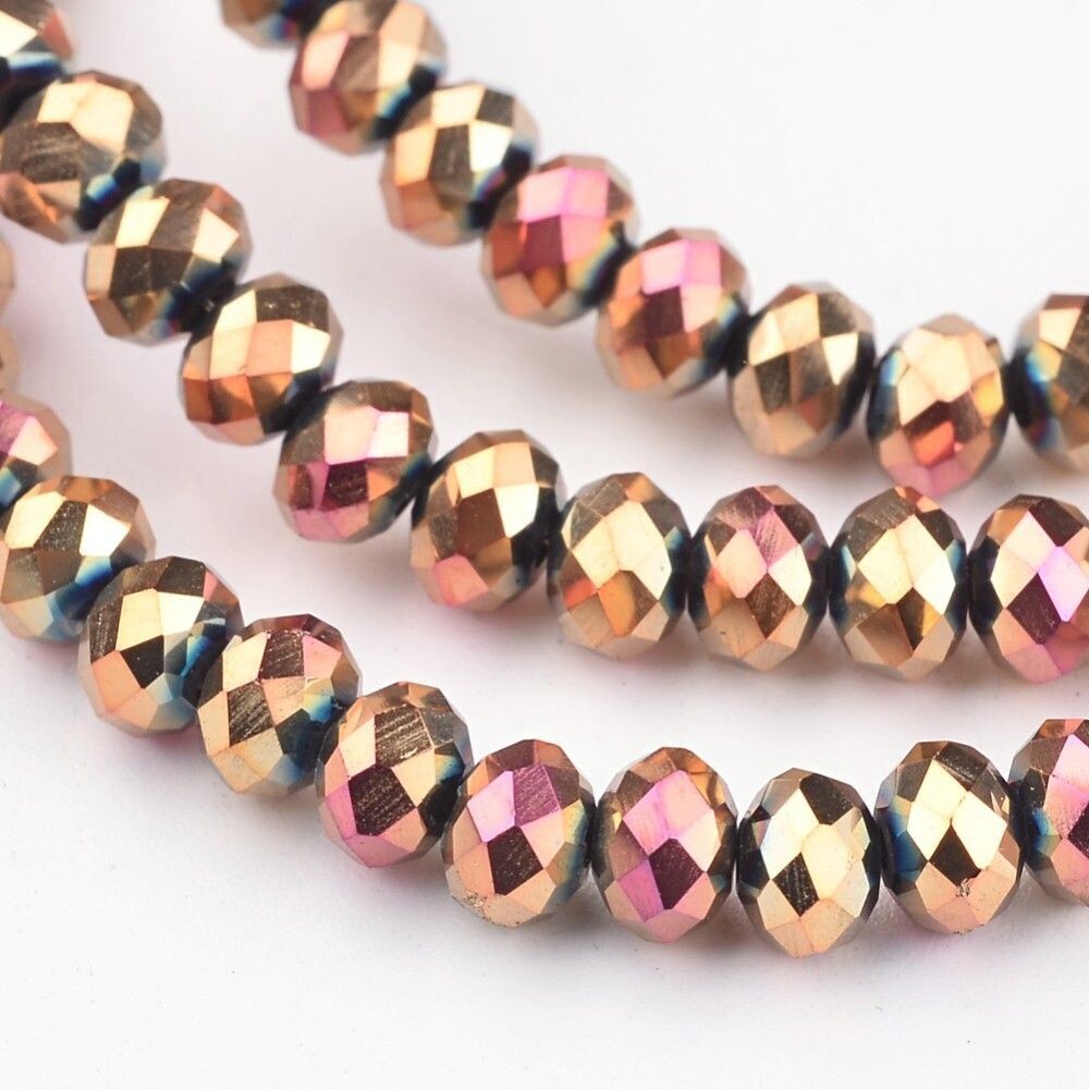4x3mm Electroplated Faceted Glass Rondelles in Rose Gold